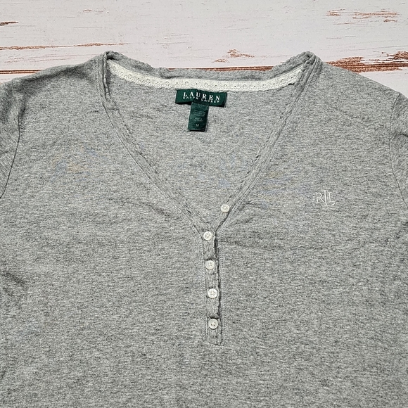 🌺3/$20 Lauren Ralph Lauren Night Gown Gray Cotton Pajamas M - Picture 5 of 9